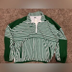 Beach Riot Green and White Striped Pullover